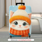 1-Piece Cute  Cat Winter Holiday Snow Fluffy Adorable  Suitcase Luggage Cover, Stretch Protective Sleeve