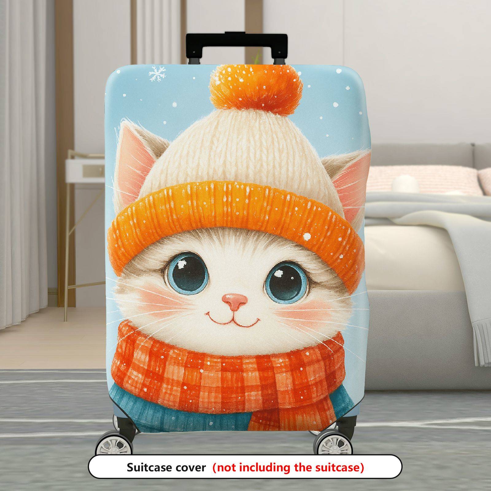 1-Piece Cute  Cat Winter Holiday Snow Fluffy Adorable  Suitcase Luggage Cover, Stretch Protective Sleeve