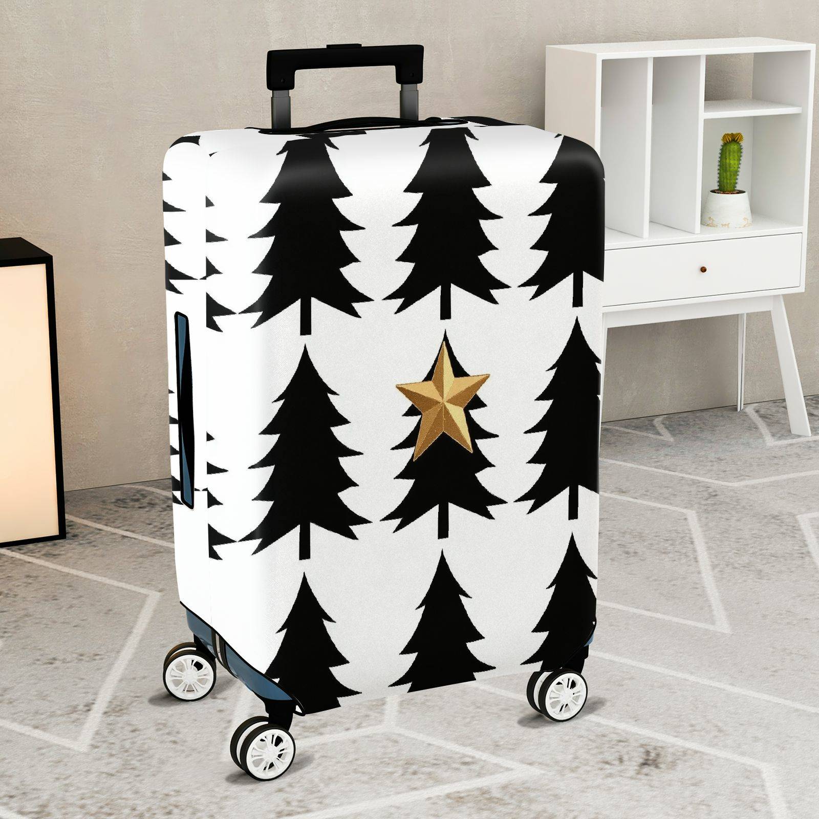 1-Piece Christmas Tree Star Holiday Festive Luggage  Suitcase Luggage Cover, Stretch Protective Sleeve
