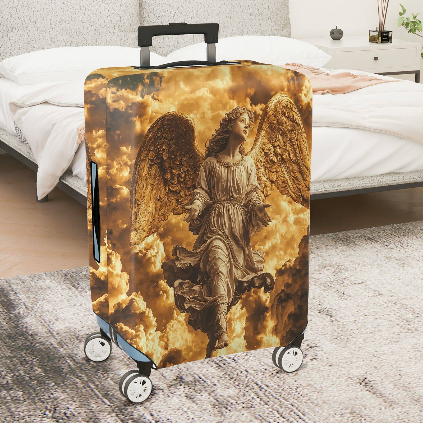 1-Piece Angelic Heavenly Clouds Golden Wings Divine Guardian  Suitcase Luggage Cover, Stretch Protective Sleeve