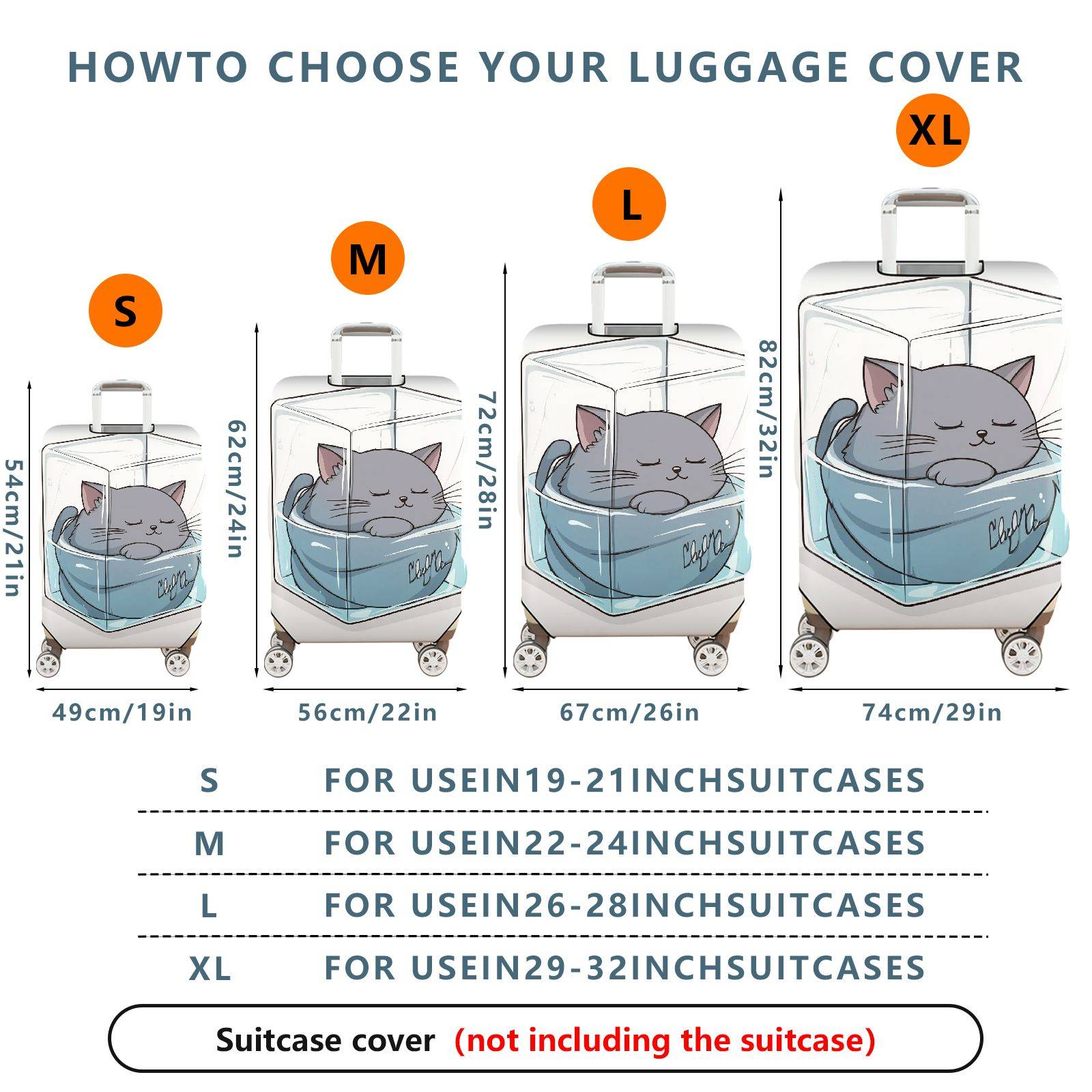 1-Piece Cute  Sleeping Cat Artistic Minimalist Cozy Playful  Suitcase Luggage Cover, Stretch Protective Sleeve