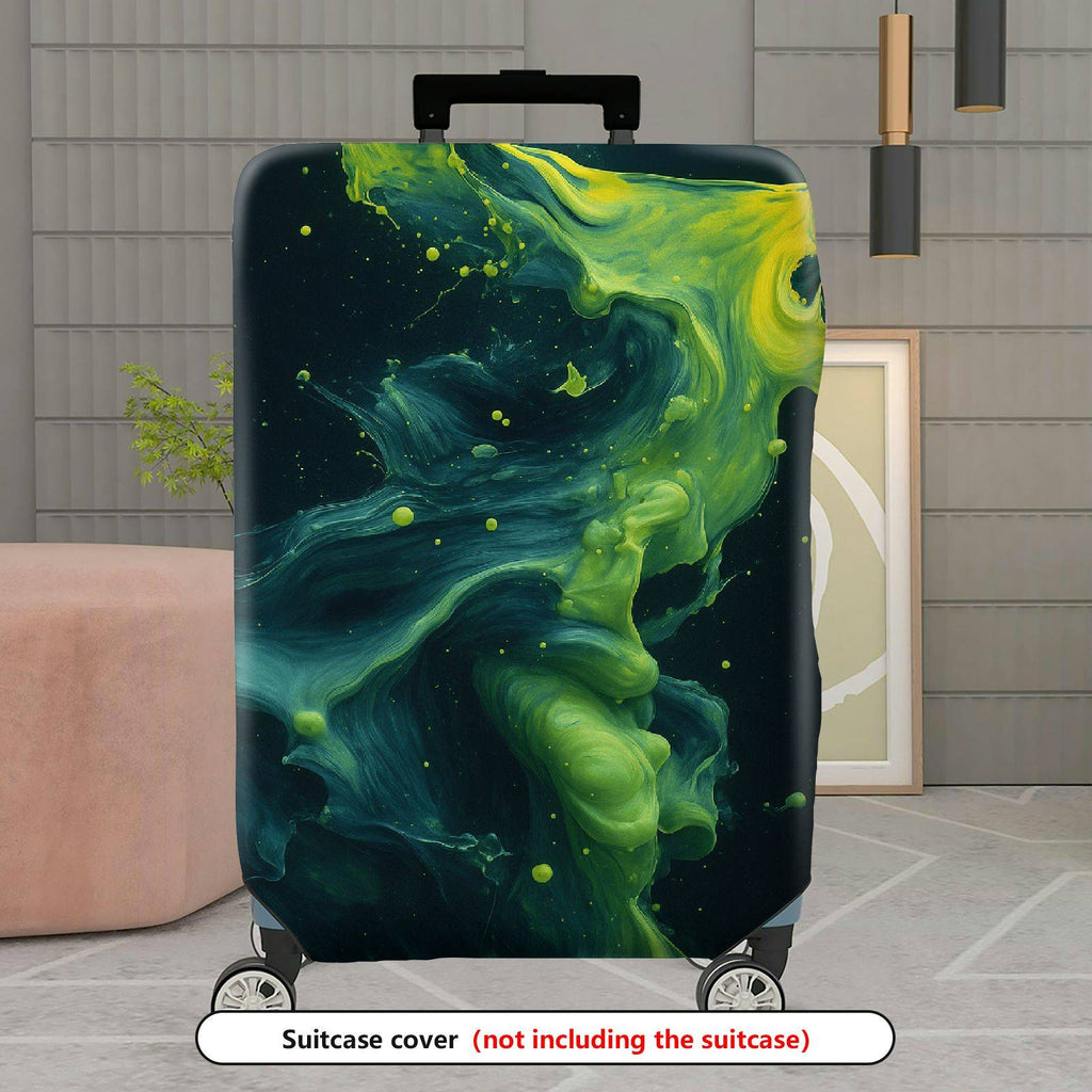 1-Piece Abstract Swirl Splash Green Black Artistic  Suitcase Luggage Cover, Stretch Protective Sleeve
