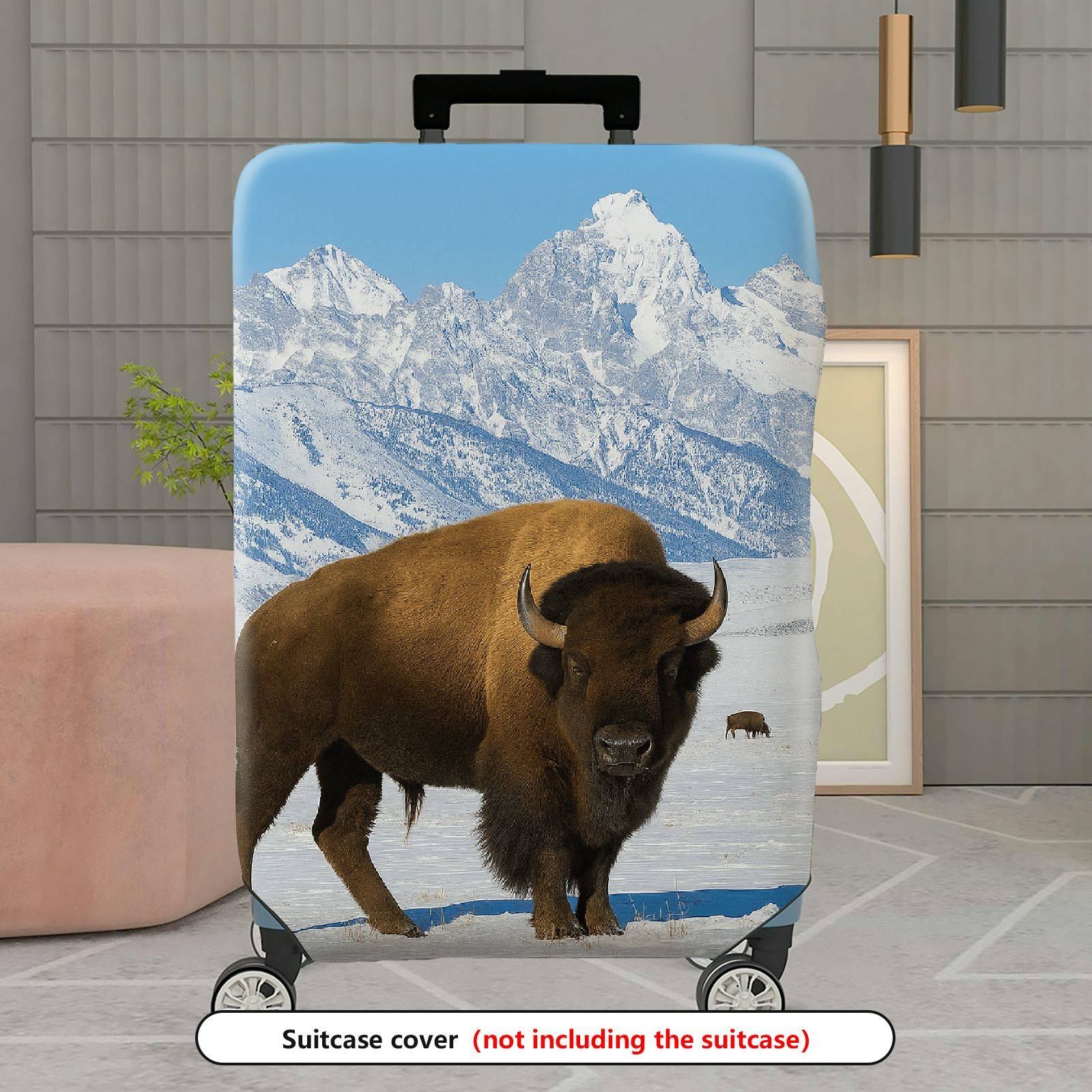1-Piece Bison Mountain Snow Wildlife Nature Landscape  Suitcase Luggage Cover, Stretch Protective Sleeve