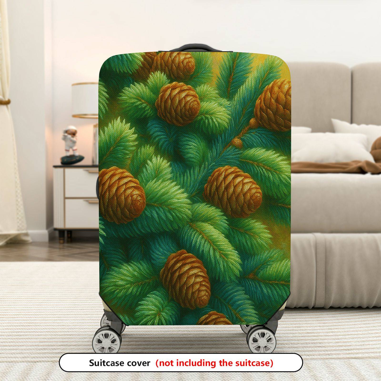 1-Piece Pine Tree Cone Evergreen Holiday Nature Winter  Suitcase Luggage Cover, Stretch Protective Sleeve