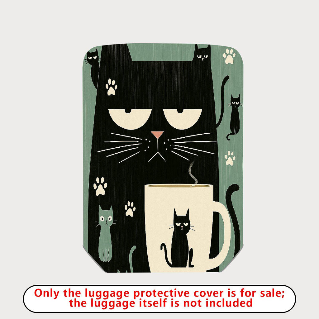 1-Piece Black Cat Coffee Paw Whiskers Cute  Suitcase Luggage Cover, Stretch Protective Sleeve