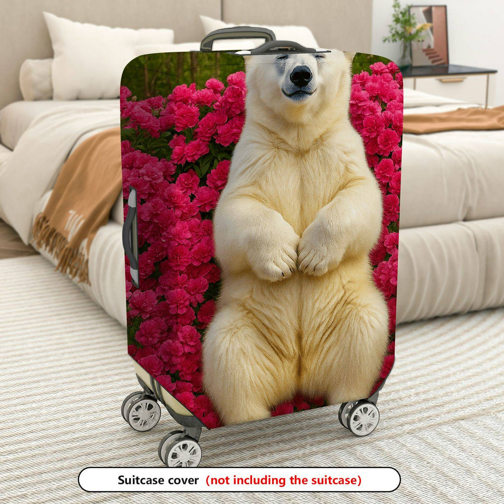 1-Piece Cute Polar Bear Floral Nature Garden Wildlife  Suitcase Luggage Cover, Stretch Protective Sleeve
