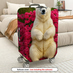 1-Piece Cute Polar Bear Floral Nature Garden Wildlife  Suitcase Luggage Cover, Stretch Protective Sleeve