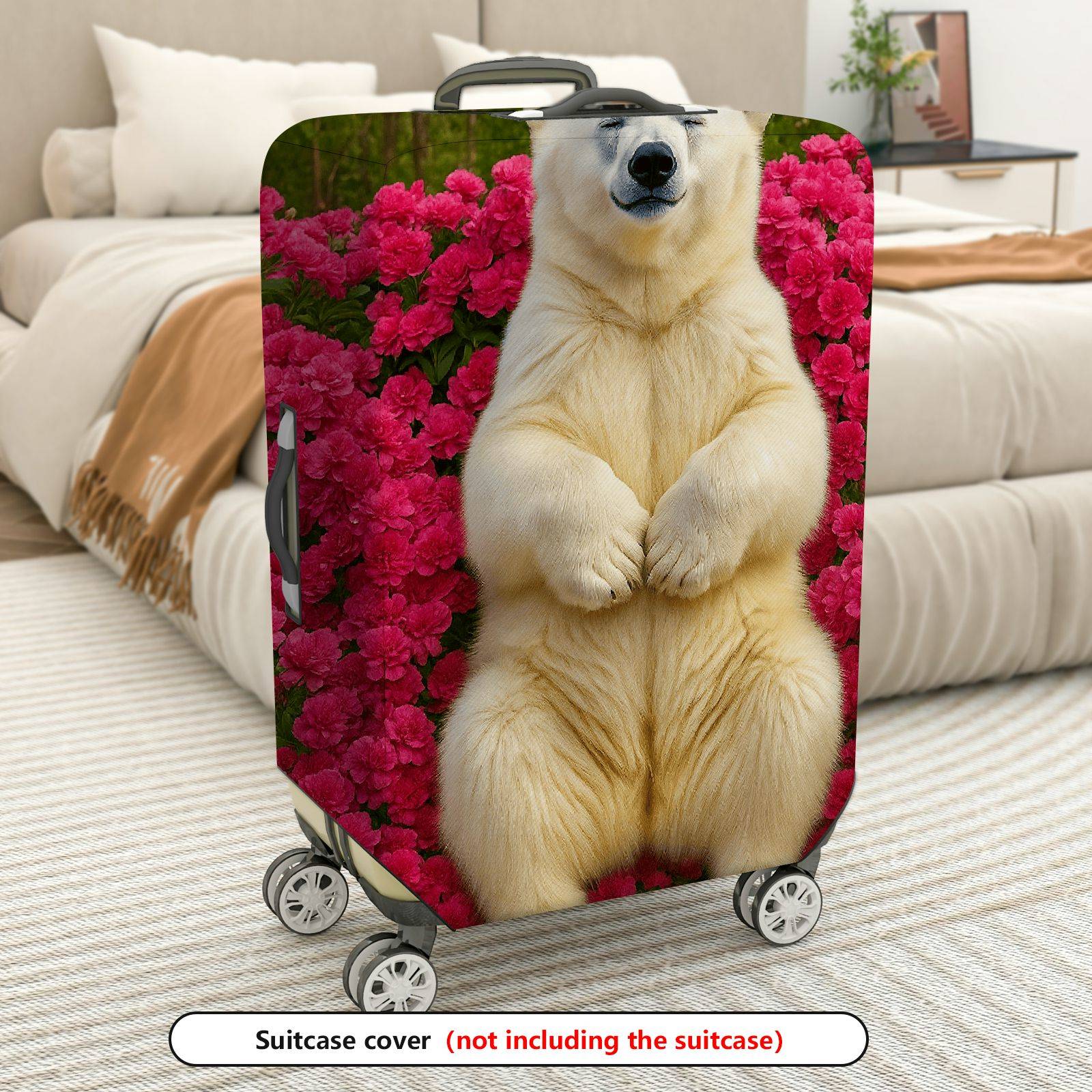1-Piece Cute Polar Bear Floral Nature Garden Wildlife  Suitcase Luggage Cover, Stretch Protective Sleeve