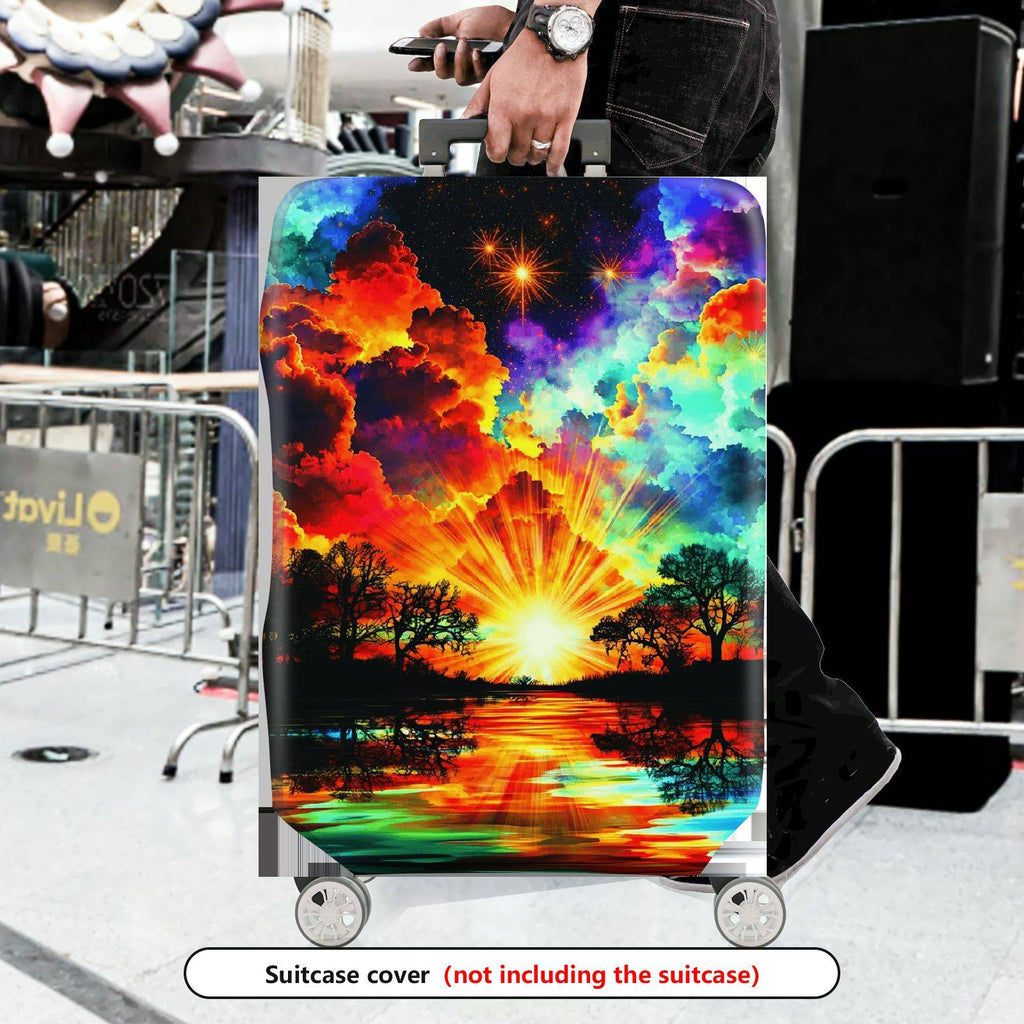 1-Piece Sunset Rainbow Cloud Tree Landscape Sky  Suitcase Luggage Cover, Stretch Protective Sleeve