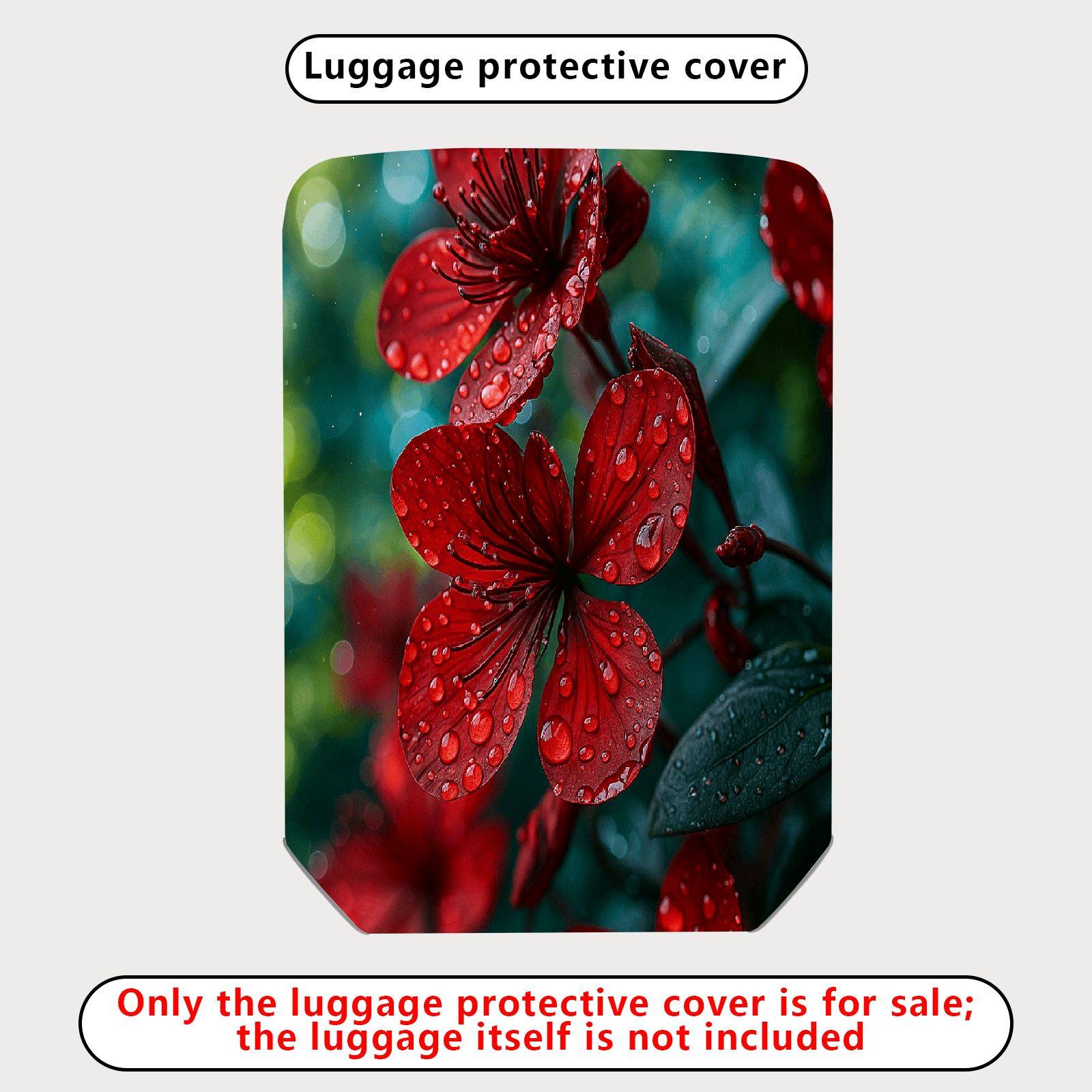1-Piece Red Flower Nature Raindrop Floral Art Botanical  Suitcase Luggage Cover, Stretch Protective Sleeve