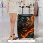 1-Piece Fierce Tiger Flaming Forest Artistic Wildlife  Suitcase Luggage Cover, Stretch Protective Sleeve