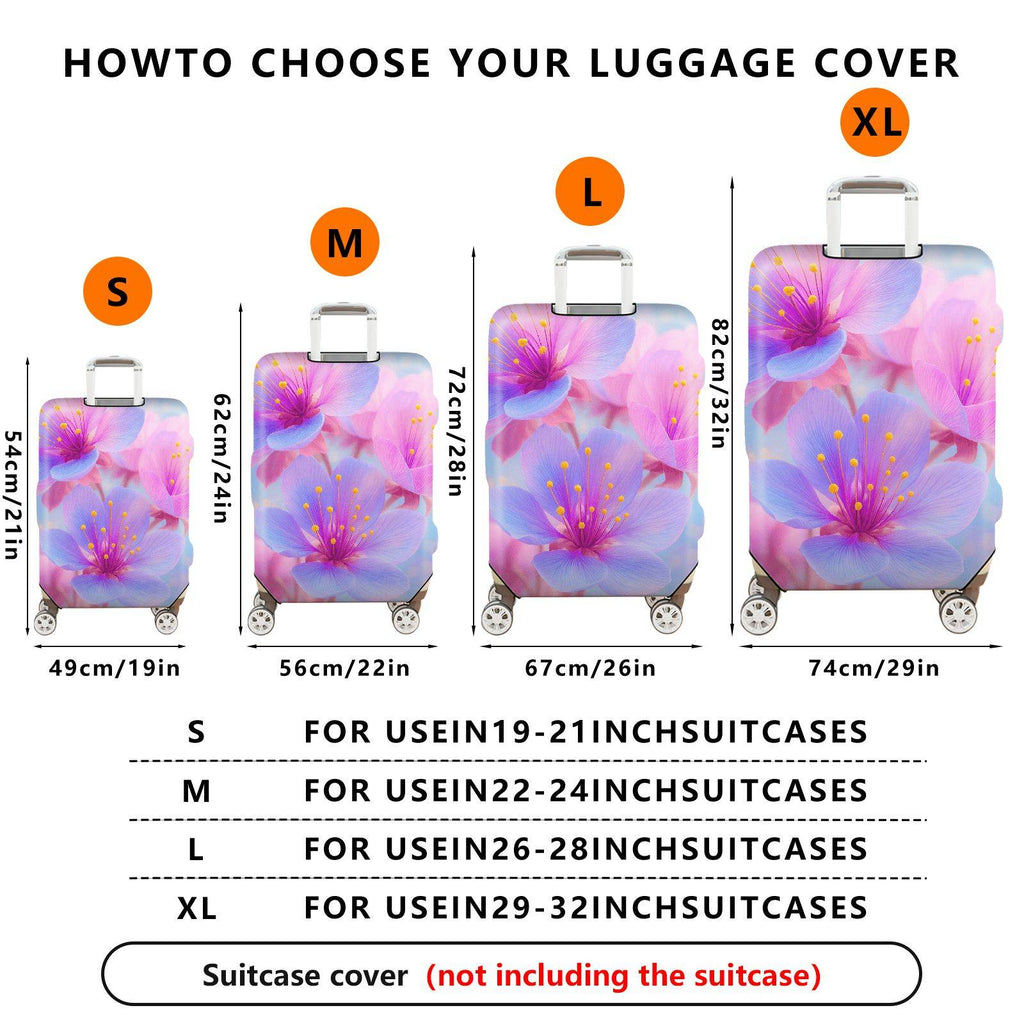 1-Piece Cherry Blossom Floral Pink Purple Yellow  Suitcase Luggage Cover, Stretch Protective Sleeve