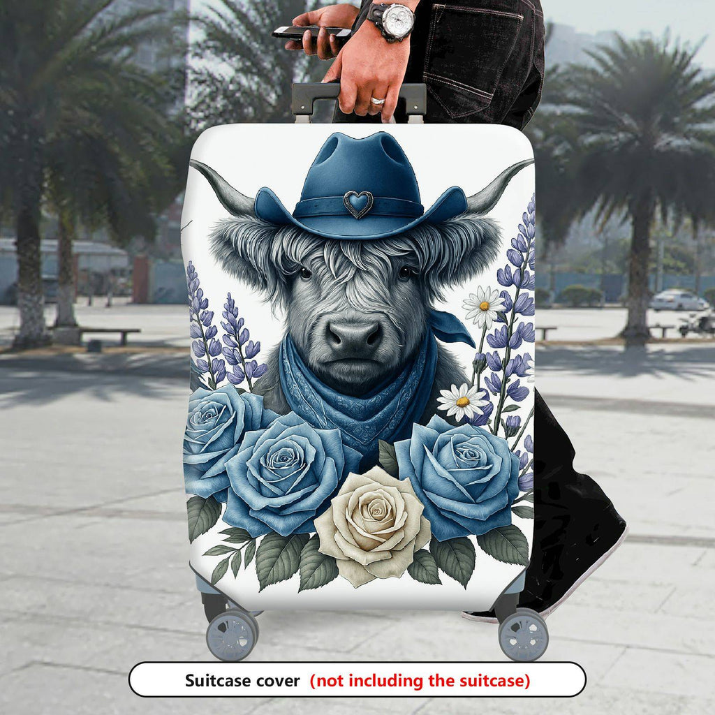 1-Piece Cowboy Cow Floral Butterfly Nature Bird  Suitcase Luggage Cover, Stretch Protective Sleeve