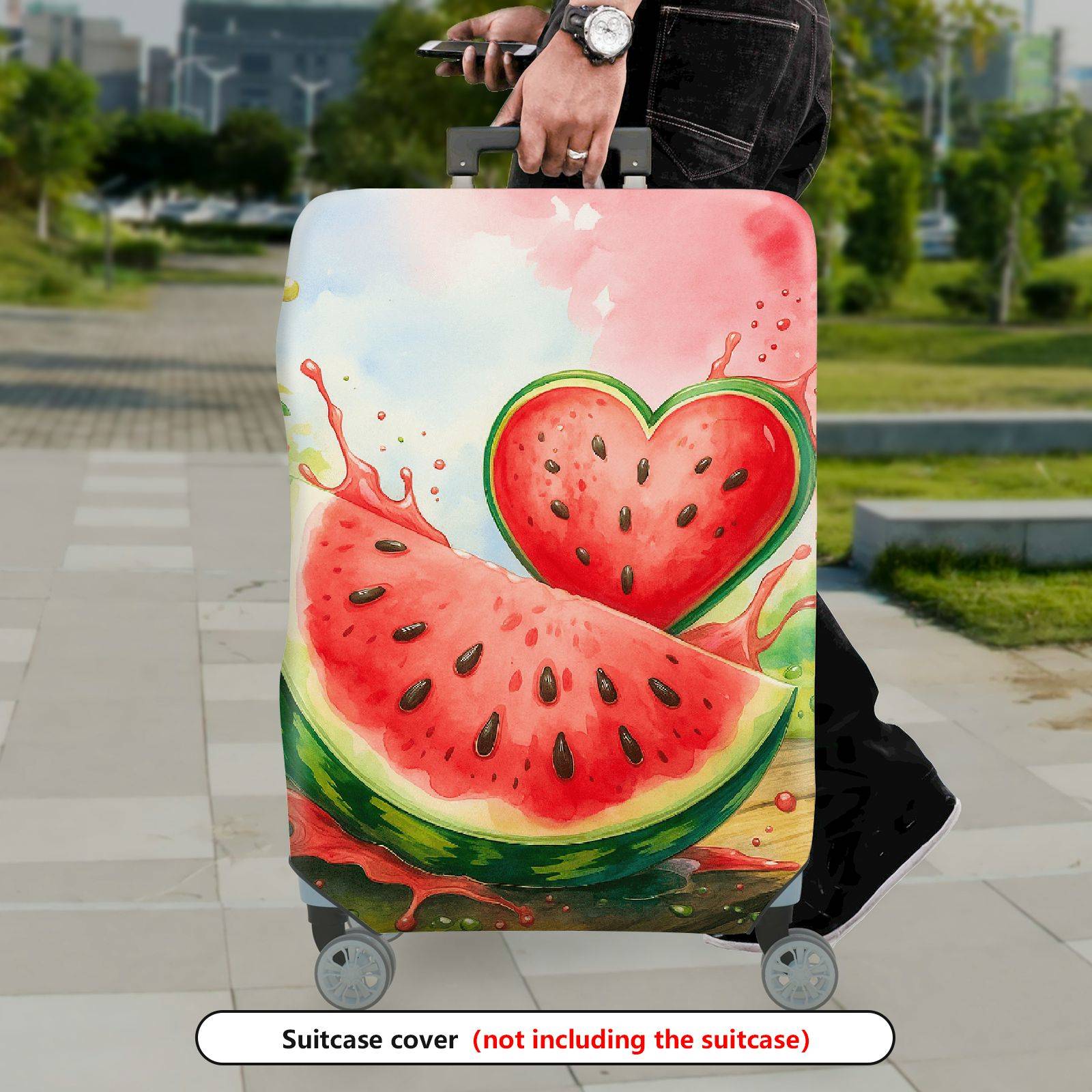 1-Piece Colorful Watermelon Splash Heart Summer Holiday Fruit  Suitcase Luggage Cover, Stretch Protective Sleeve