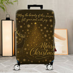 1-Piece Reindeer Snowflakes Gold Merry Christmas Holiday  Suitcase Luggage Cover, Stretch Protective Sleeve