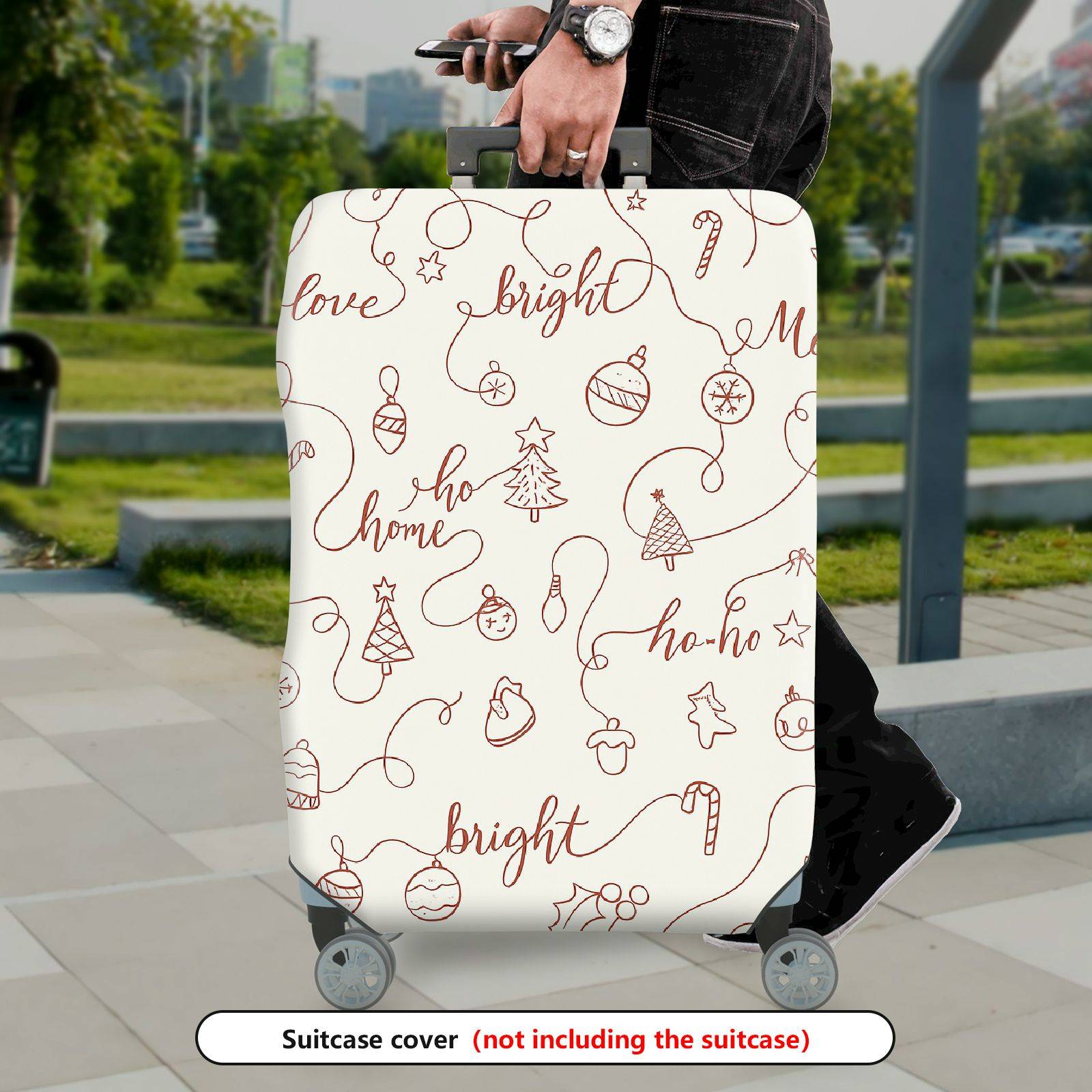 1-Piece Christmas Holiday Festive Merry Joy Pattern  Suitcase Luggage Cover, Stretch Protective Sleeve