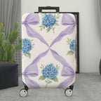 1-Piece Hydrangea Pattern Purple Ribbon Floral Artistic  Suitcase Luggage Cover, Stretch Protective Sleeve