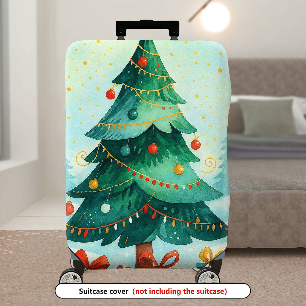 1-Piece Christmas Tree Festive Holiday Snow Winter Colorful  Suitcase Luggage Cover, Stretch Protective Sleeve