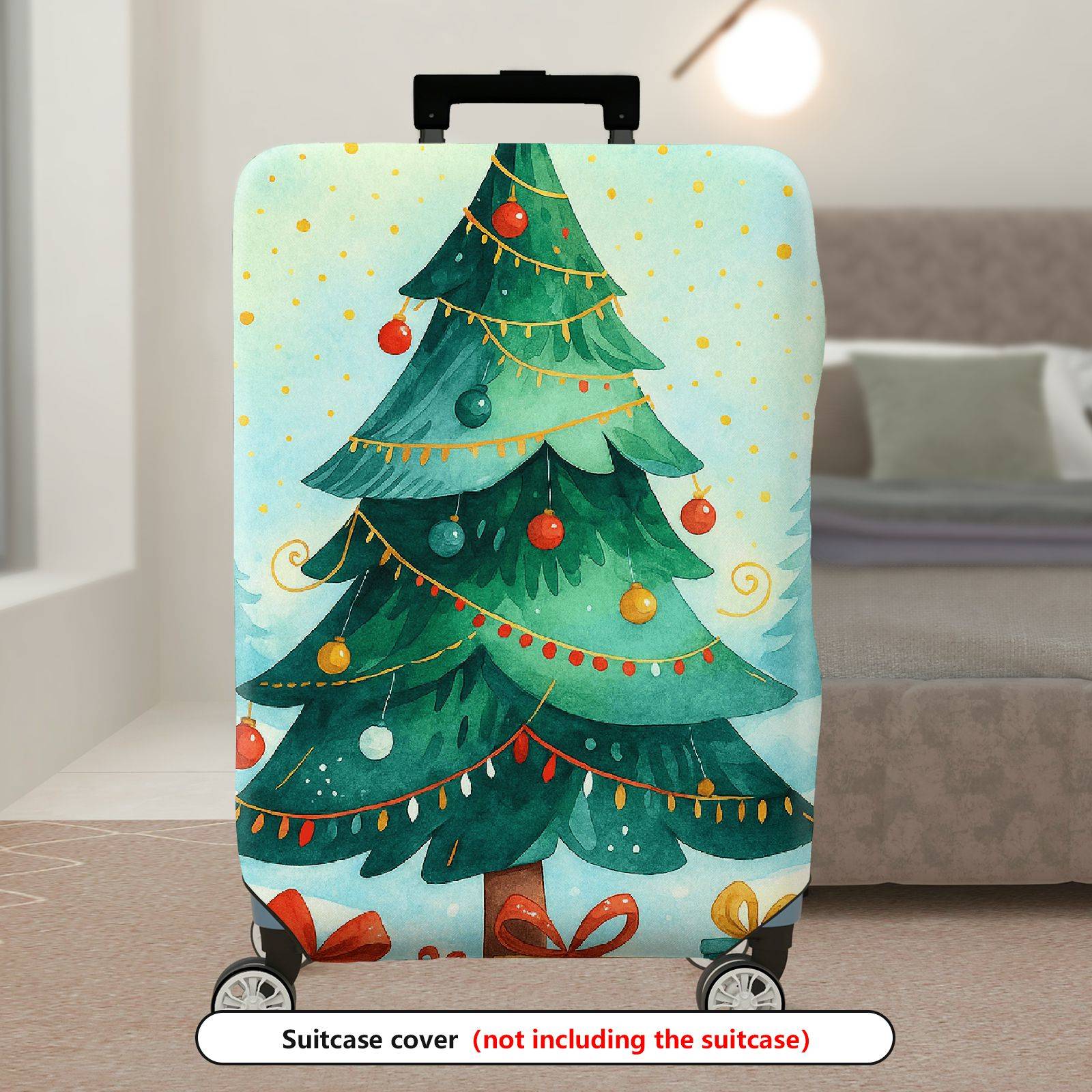 1-Piece Christmas Tree Festive Holiday Snow Winter Colorful  Suitcase Luggage Cover, Stretch Protective Sleeve