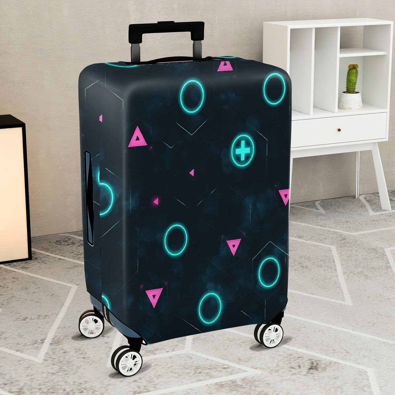 1-Piece Geometric  Techno Futuristic Abstract Pattern  Suitcase Luggage Cover, Stretch Protective Sleeve