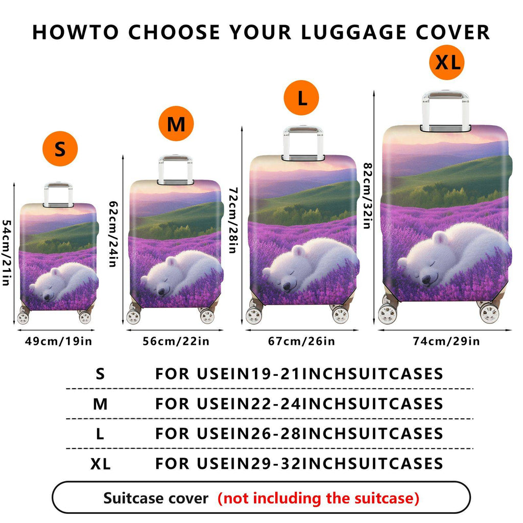 1-Piece Lavender Bear Sunset Field Landscape  Suitcase Luggage Cover, Stretch Protective Sleeve