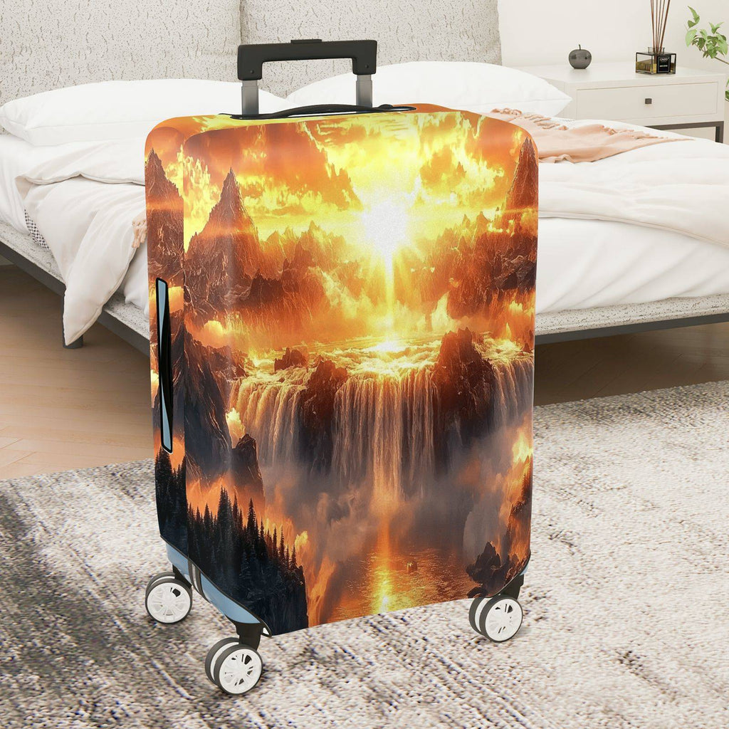 1-Piece Sunset Mountain Waterfall Fantasy Nature Landscape  Suitcase Luggage Cover, Stretch Protective Sleeve