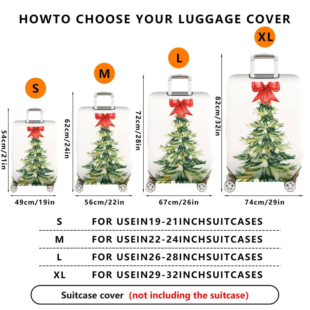 1-Piece Christmas Tree Red Ribbon Festive Holiday Luggage  Suitcase Luggage Cover, Stretch Protective Sleeve