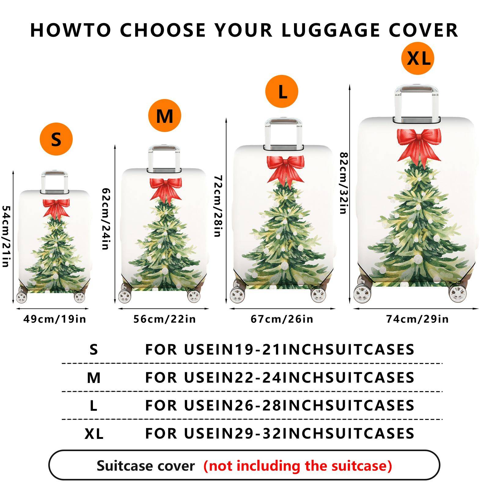 1-Piece Christmas Tree Red Ribbon Festive Holiday Luggage  Suitcase Luggage Cover, Stretch Protective Sleeve