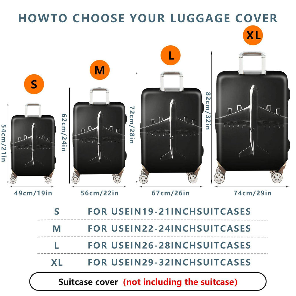 1-Piece Airplane Travel Adventure Design Black Stylish Modern Minimalist  Suitcase Luggage Cover, Stretch Protective Sleeve