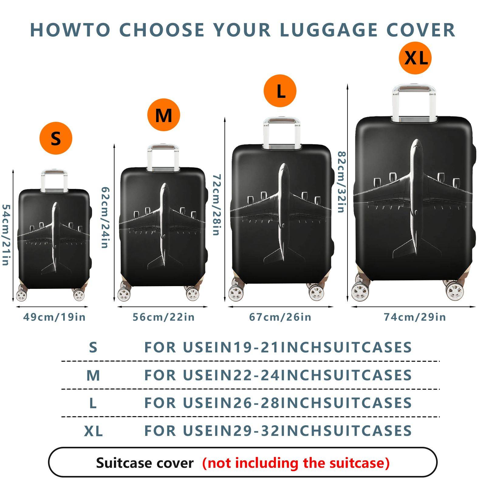 1-Piece Airplane Travel Adventure Design Black Stylish Modern Minimalist  Suitcase Luggage Cover, Stretch Protective Sleeve