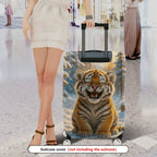 1-Piece Cute Snowy Forest Tiger Animal Print  Suitcase Luggage Cover, Stretch Protective Sleeve
