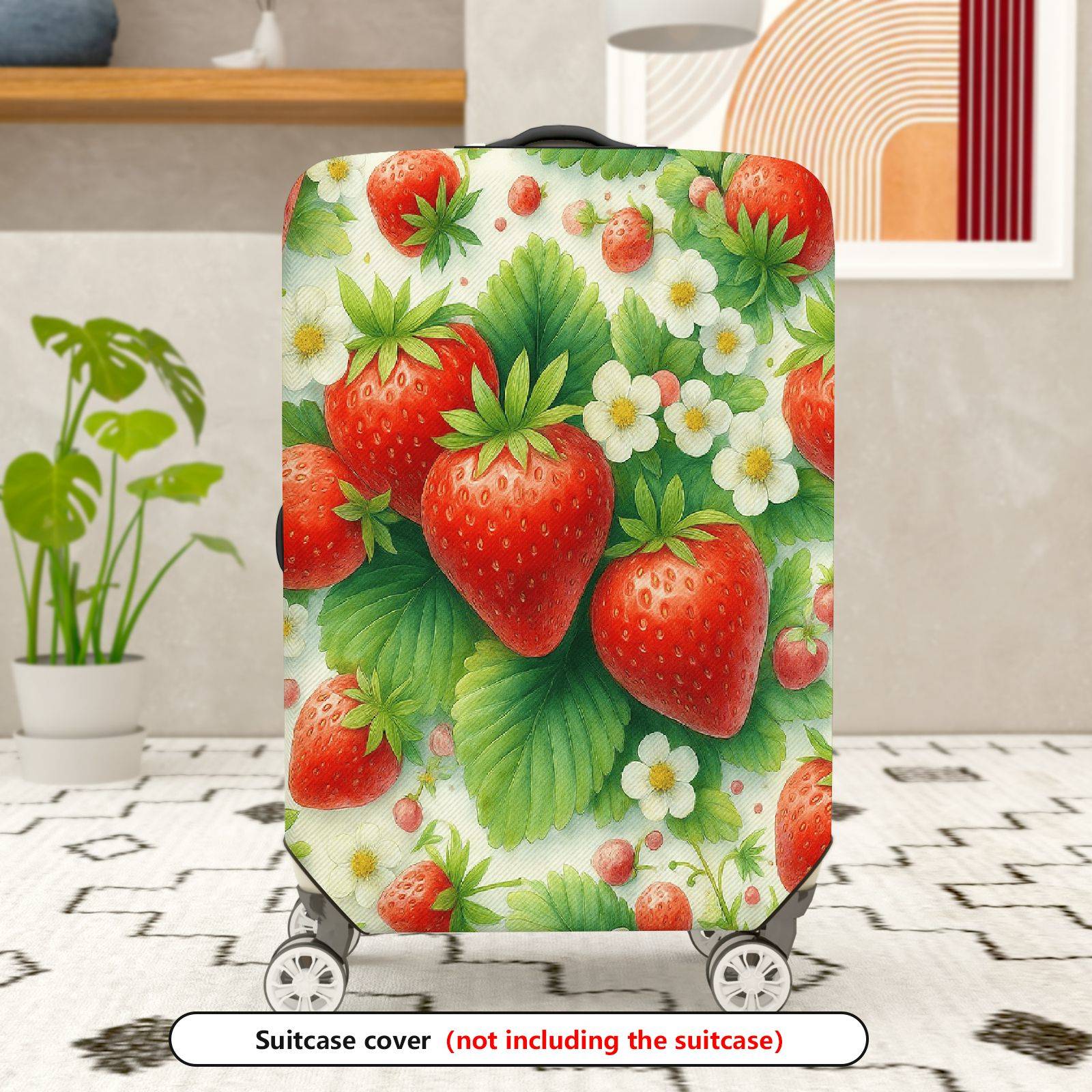 1-Piece Strawberry Floral Leaf Berry Fruit  Suitcase Luggage Cover, Stretch Protective Sleeve
