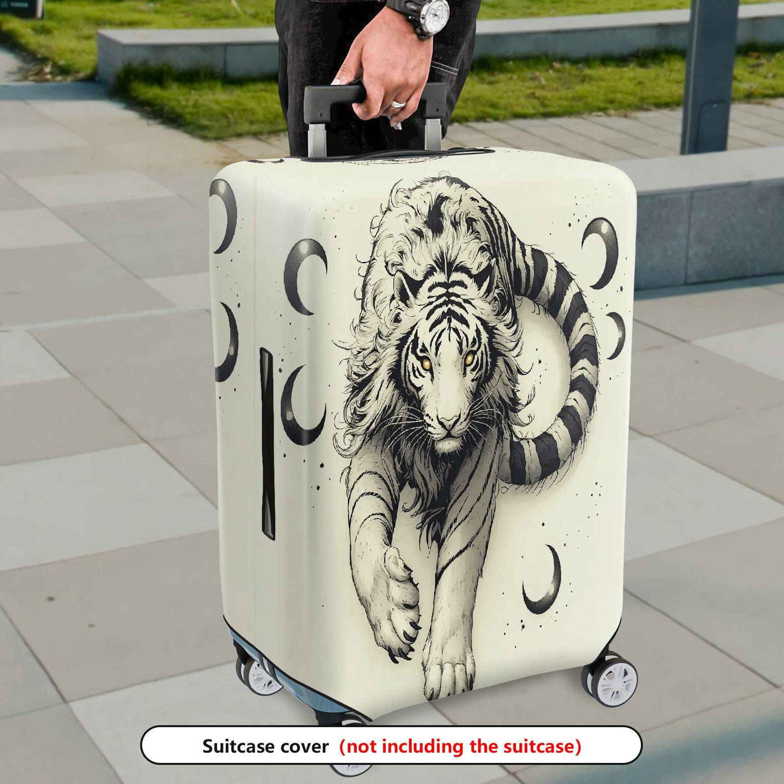 1-Piece Black White Tiger Moon Artistic Style  Suitcase Luggage Cover, Stretch Protective Sleeve