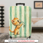 1-Piece Cute Orange Kitten Holding Fish Striped Pattern  Suitcase Luggage Cover, Stretch Protective Sleeve