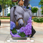 1-Piece Horse Floral Purple Blue  Suitcase Luggage Cover, Stretch Protective Sleeve