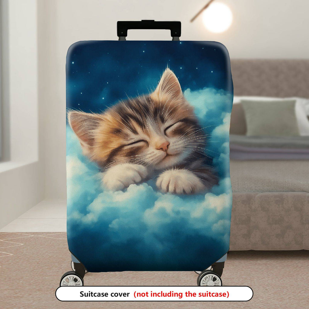 1-Piece Cute Sleepy Kitten Cloud Starry Dream  Suitcase Luggage Cover, Stretch Protective Sleeve