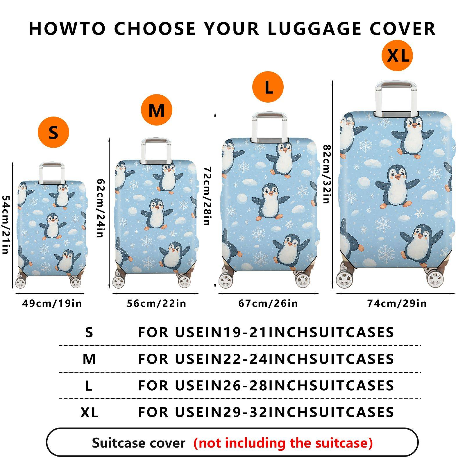 1-Piece Penguin Snowflake Winter Holiday Fun Friendly  Suitcase Luggage Cover, Stretch Protective Sleeve