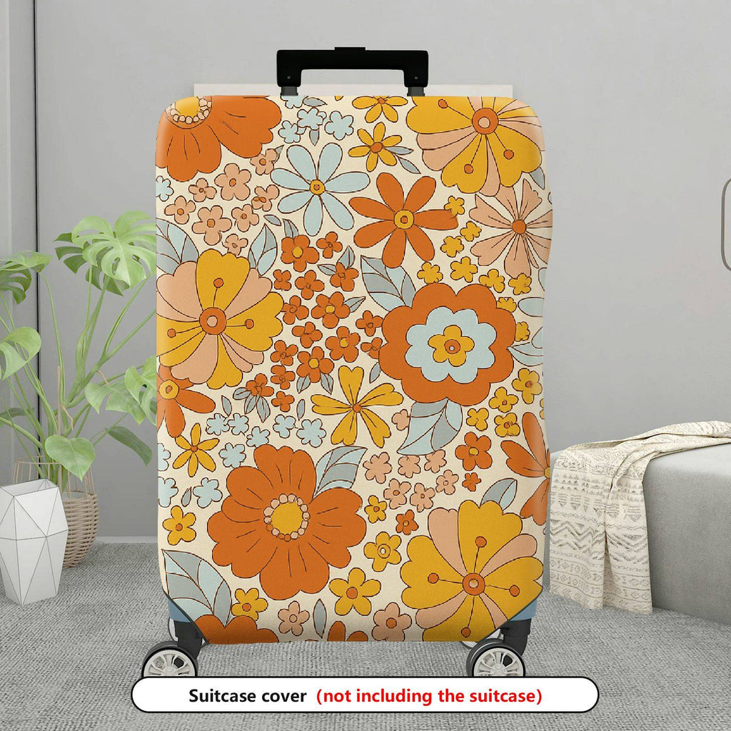 1-Piece Retro Floral Pattern Vibrant Colorful Decorative Travel Essentials  Suitcase Luggage Cover, Stretch Protective Sleeve