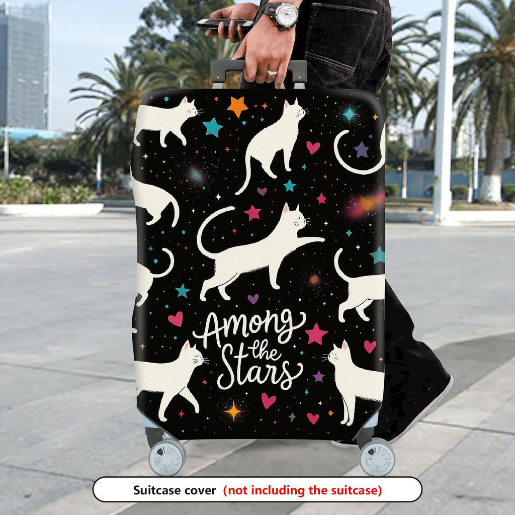 1-Piece Starry Cat Hearts Cosmic Whimsical  Suitcase Luggage Cover, Stretch Protective Sleeve