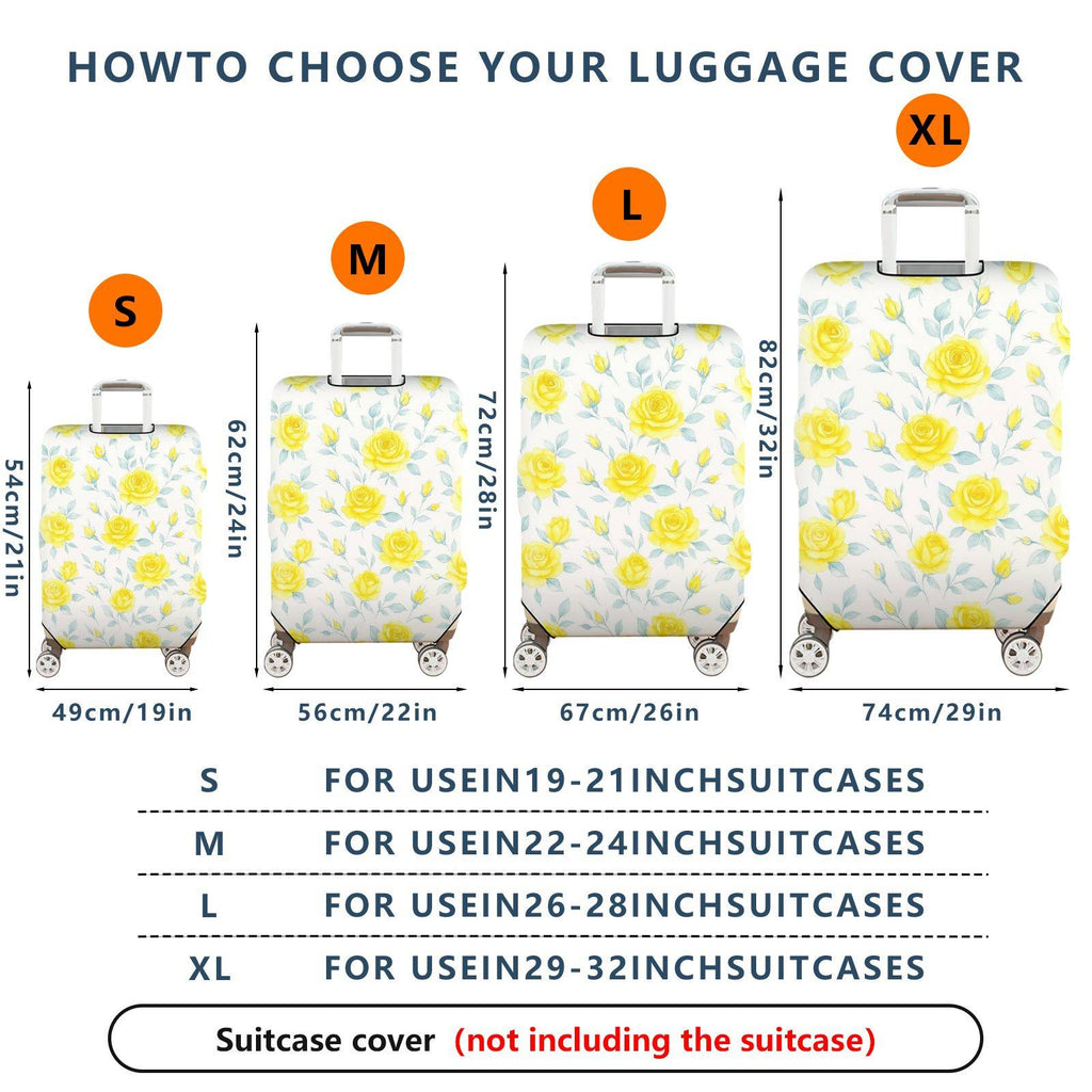 1-Piece Yellow Rose Floral Pattern Elegant Stylish Bright Cheerful  Suitcase Luggage Cover, Stretch Protective Sleeve