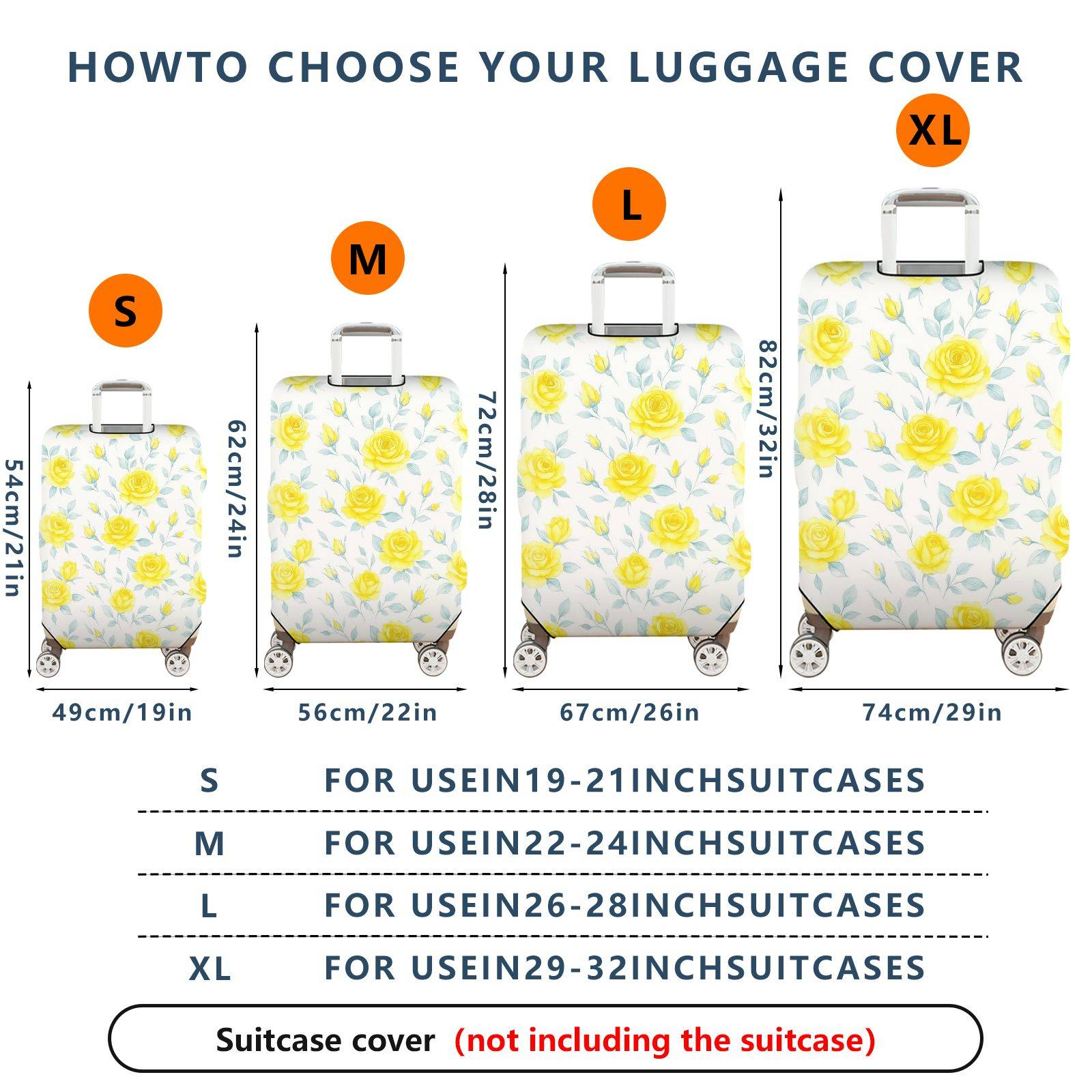 1-Piece Yellow Rose Floral Pattern Elegant Stylish Bright Cheerful  Suitcase Luggage Cover, Stretch Protective Sleeve