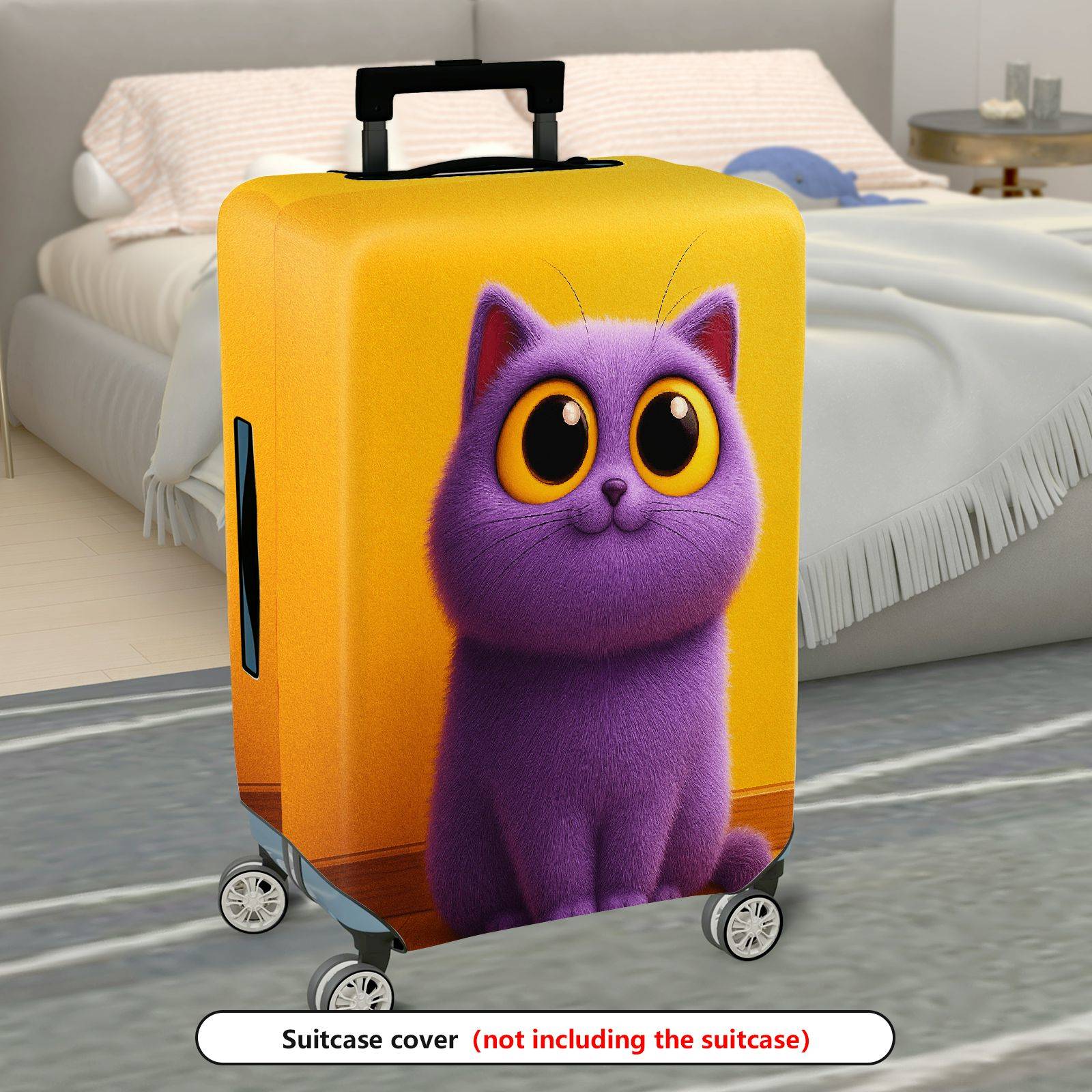 1-Piece Cute Furry Purple Cat Yellow  Suitcase Luggage Cover, Stretch Protective Sleeve