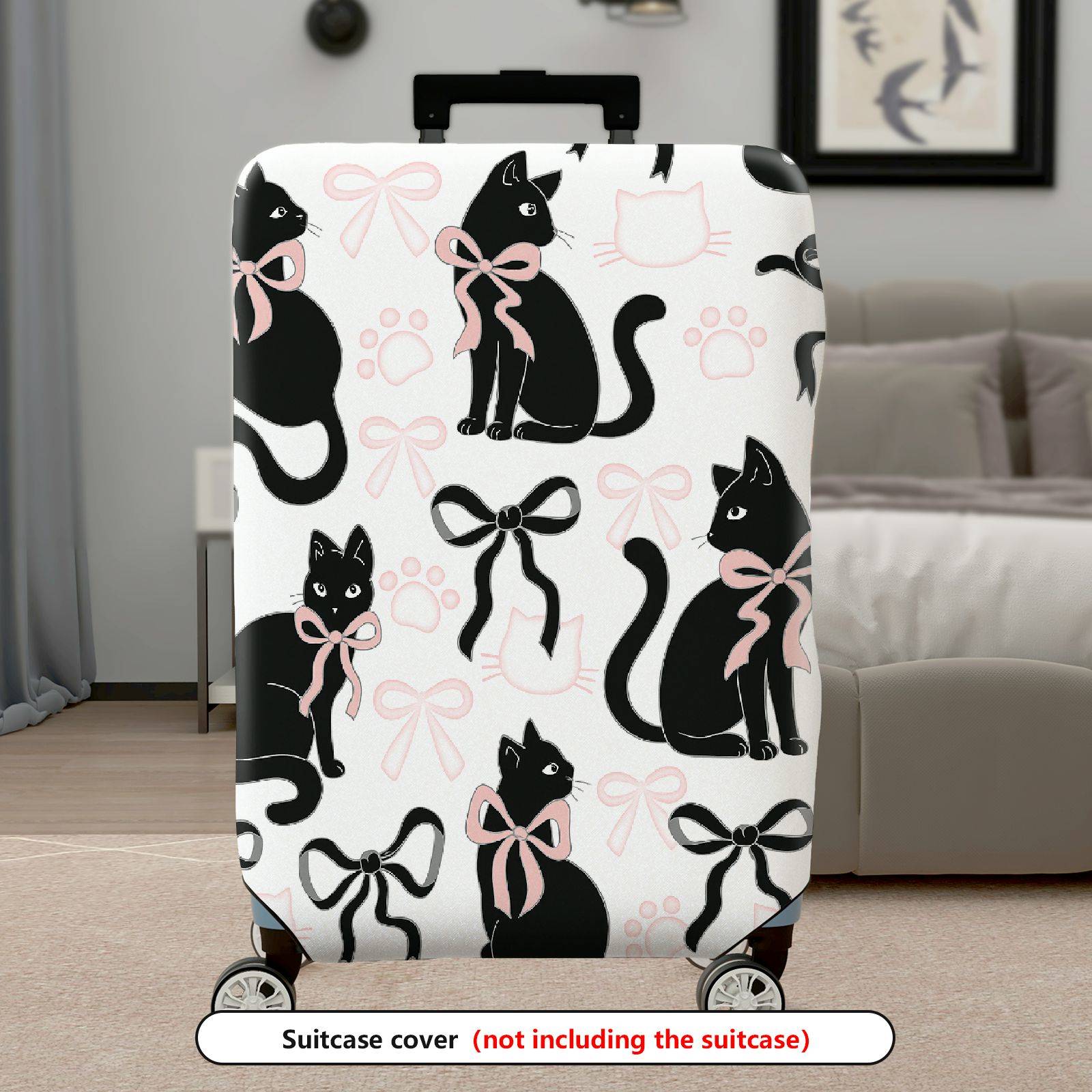 1-Piece Black Cat Bow Knot Paw Ribbon Cute  Suitcase Luggage Cover, Stretch Protective Sleeve