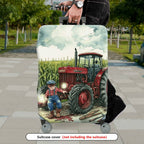 1-Piece Rustic Farm Tractor Countryside Landscape Harvest  Suitcase Luggage Cover, Stretch Protective Sleeve