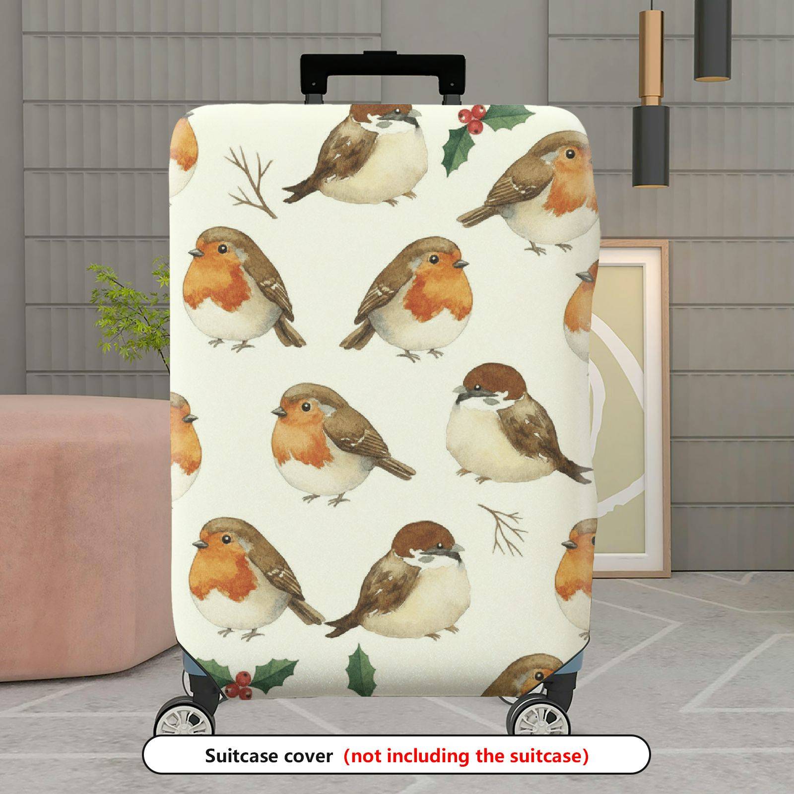 1-Piece Bird Nature Christmas Holiday Decorative  Suitcase Luggage Cover, Stretch Protective Sleeve