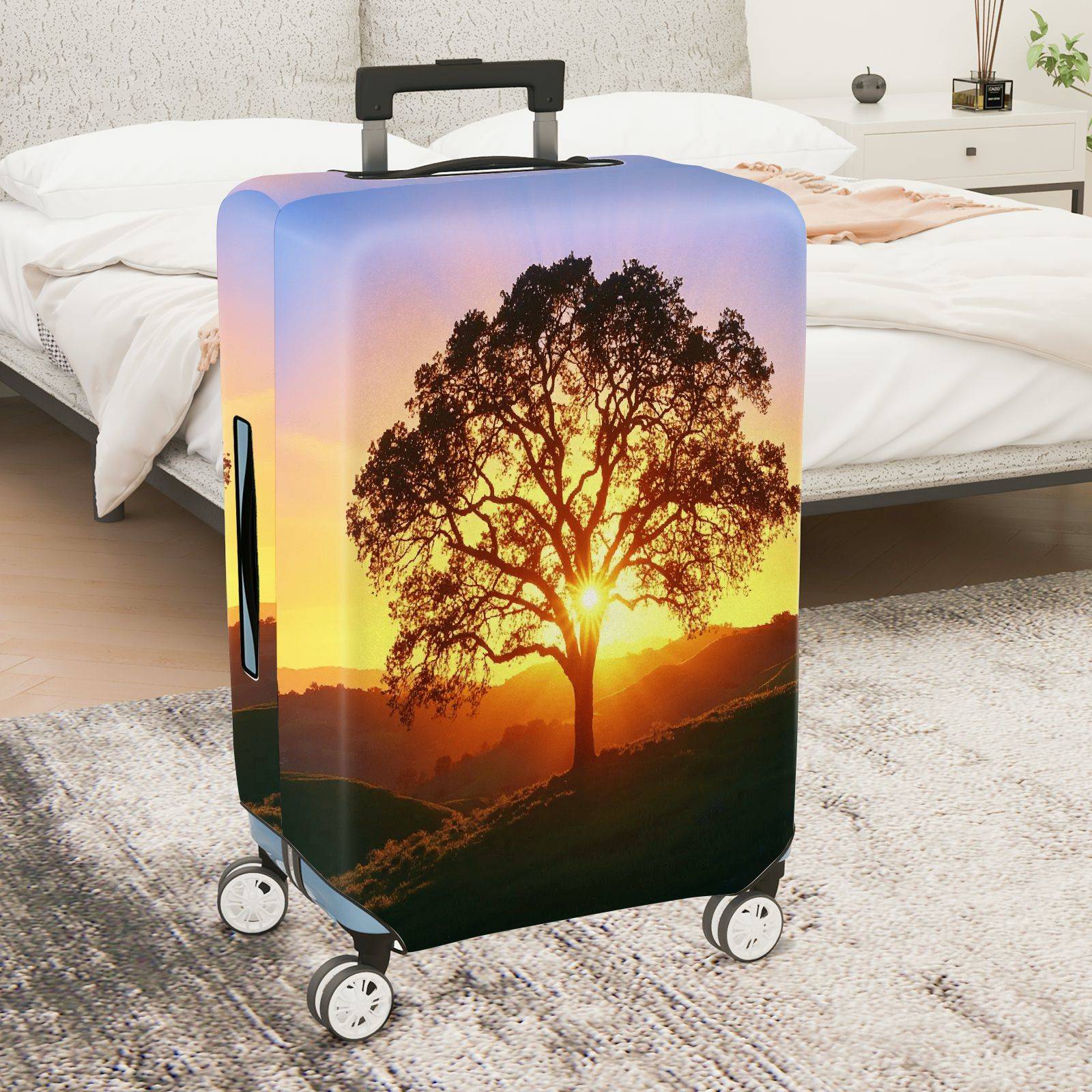 1-Piece Sunrise Tree Nature Landscape Scenery Sunset  Suitcase Luggage Cover, Stretch Protective Sleeve