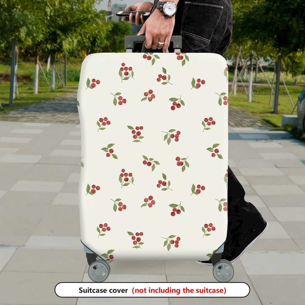1-Piece Floral Red Berry Green Leaf Holiday Decorative  Suitcase Luggage Cover, Stretch Protective Sleeve