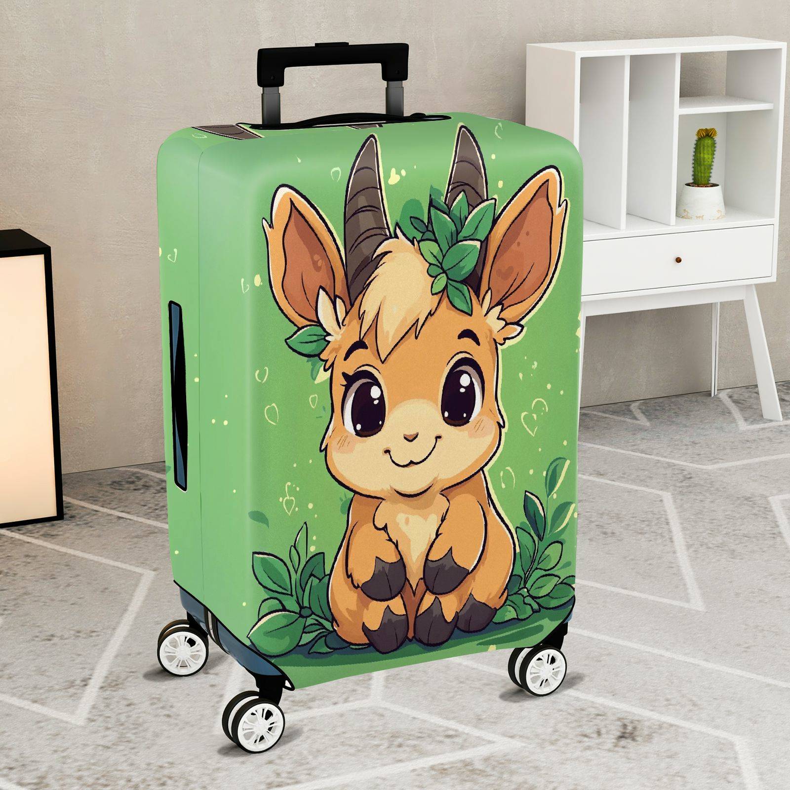 1-Piece Cute  Animal Goat Green Nature Playful Pattern  Suitcase Luggage Cover, Stretch Protective Sleeve