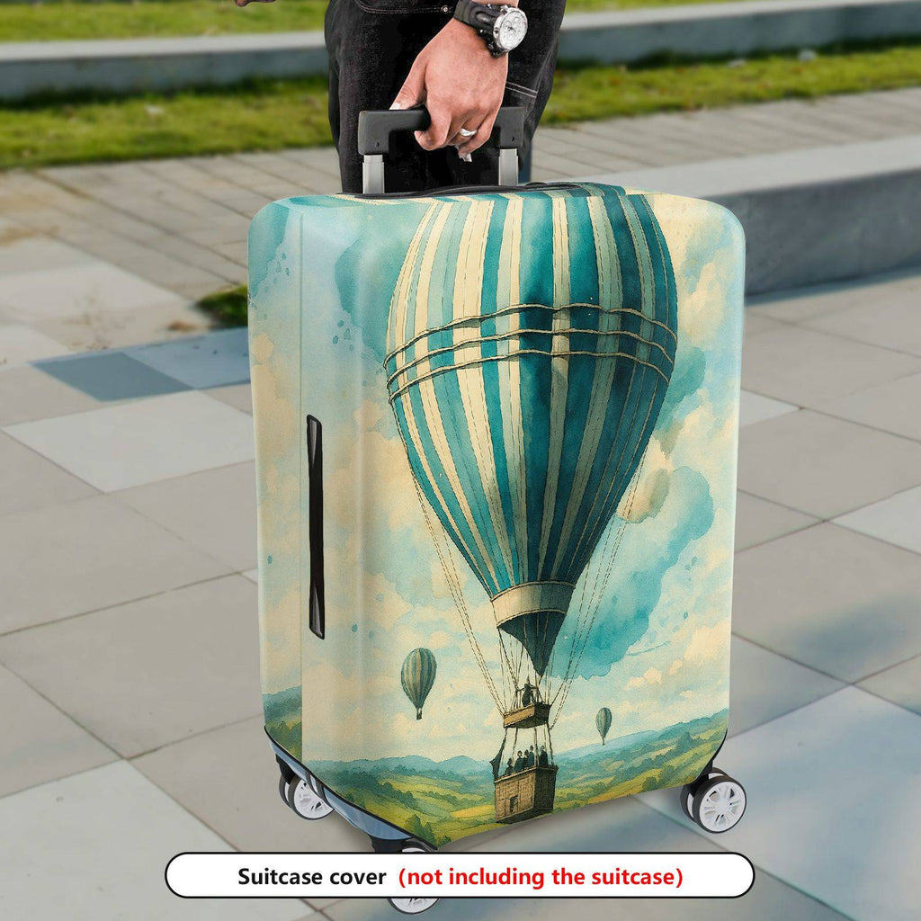 1-Piece Hot Air Balloon Sky Landscape Vintage Art Style  Suitcase Luggage Cover, Stretch Protective Sleeve
