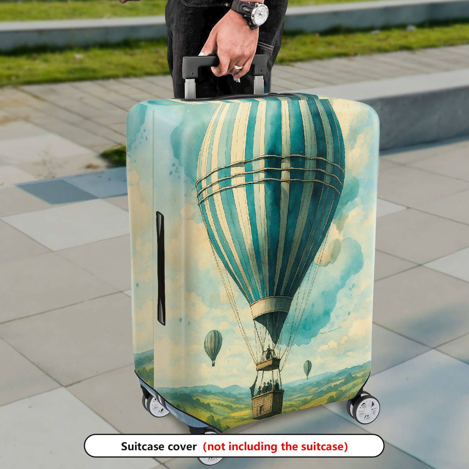 1-Piece Hot Air Balloon Sky Landscape Vintage Art Style  Suitcase Luggage Cover, Stretch Protective Sleeve